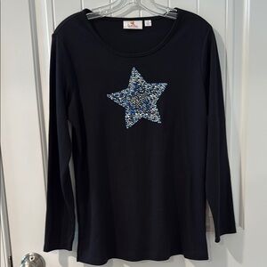 Quacker Factory Black Graphic Long Sleeve Tee